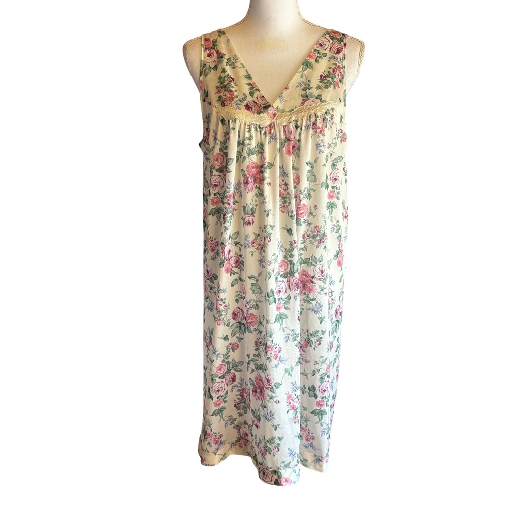 Vanity Fair Vintage Floral Nightgown Cream Pink Medium, romantic, heritage